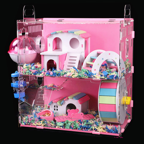 Petite Cage de Hamster en acrylique grande taille pour animaux de compagnie, transparente surdimensionnée, Villa, cochon d'inde, Cage de base, fournitures pour jouets, paquet nid ► Photo 1/6