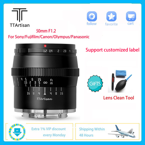 TTArtisan Micro objectif appareil Photo reflex 50mm F1.2 pour Sony E Canon Fujifilm Olympus Panasonic Kit Studio Photo professionnel ► Photo 1/6