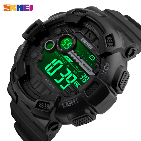 SKMEI montre de Sport en plein air hommes multifonction 5Bar étanche bracelet en cuir synthétique polyuréthane LED affichage montres Chrono montre numérique reloj hombre 1243 ► Photo 1/6