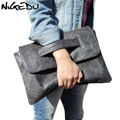 NIGEDU-pochettes en cuir PU pour femmes, design de marque, grands sacs messenger à épaule, sac à main Simple ► Photo 1/6