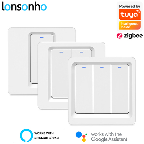 Lonsonho Tuya Zigbee interrupteur intelligent No/avec neutre ue 220V bouton de commande sans fil interrupteur d'éclairage mural fonctionne avec Alexa Google Home ► Photo 1/6