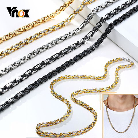 Vnox 4mm carré byzantin chaîne collier pour hommes acier inoxydable Punk Rock mâle bijoux 24