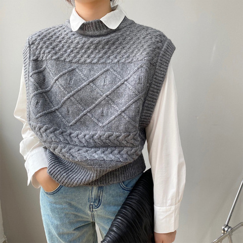 Automne et hiver gilet femmes pull décontracté couleur unie col haut sans manches pull ample ► Photo 1/6