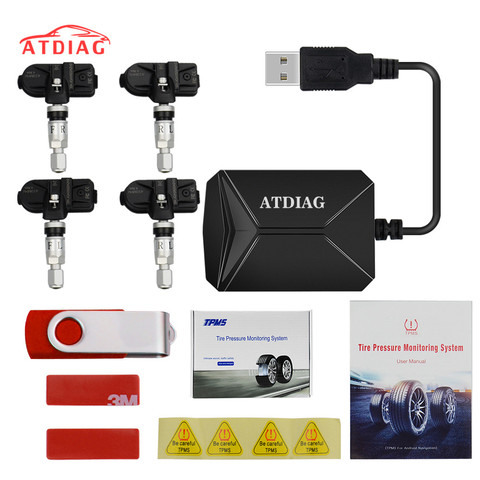 Moniteur de pression des pneus de voiture USB Android TPMS avec 4 capteurs externes système d'alarme de surveillance 116 psi Transmission sans fil 5V TPMS ► Photo 1/6