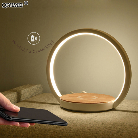 Lampe de Table, design moderne, avec recharge sans fil, pour chambre à coucher ou lecture, lumière tactile, lumière à intensité réglable, idéal pour un téléphone ► Photo 1/6