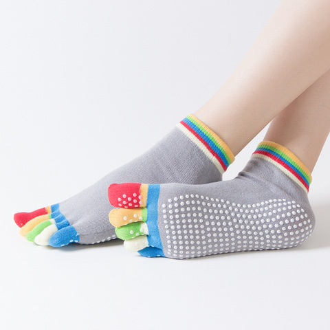 1 paire femmes Yoga chaussettes coloré anti-dérapant Silicone gymnastique Pilates Ballet Fitness Sport chaussettes coton 5 protège-doigts séchage rapide ► Photo 1/6