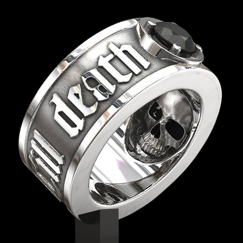 Bague crâne, en cristal noir, pour hommes, «till Death Do Us part», pour fête, en acier inoxydable, bijoux de fiançailles, Punk gothique ► Photo 1/6