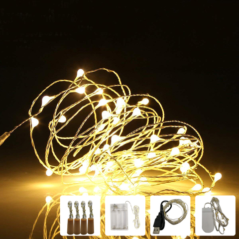 Guirlande lumineuse LED 1m/2m/3m/5m/10m, féerique, alimentée par pile AA et port USB, luminaire décoratif idéal pour une fête, noël ou un mariage ► Photo 1/6