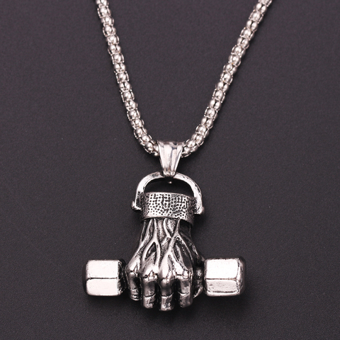 Pendentif haltère pour hommes, collier de Fitness, musculation, Gym, couleur argent, bijoux de Fitness ► Photo 1/6