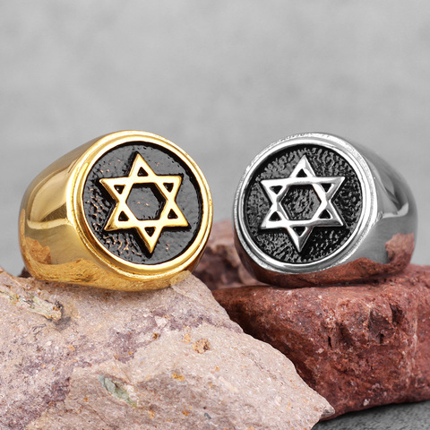 Bague hexagramme de David pour hommes, en acier inoxydable, style juif, style Punk Hip Hop, pour garçon motard, bijoux de motard, cadeau créatif, vente en gros ► Photo 1/6