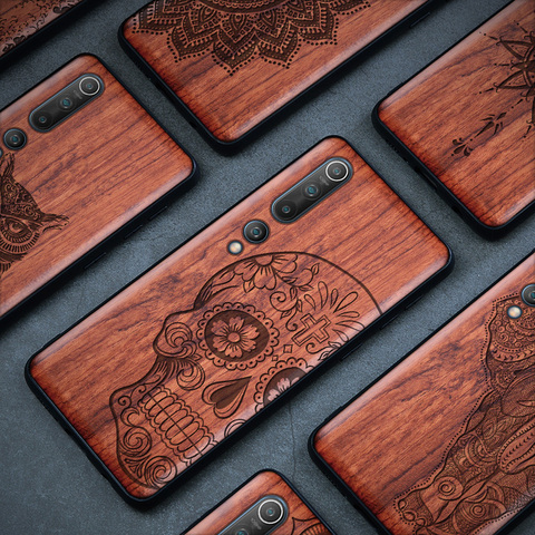 Coque Mi 10 en bois véritable pour Xiaomi Mi Note 10 Pro Coque bois Mi 9t 9 lite Coque en ptu pour Redmi note 8 pocophone f2 pro ► Photo 1/6