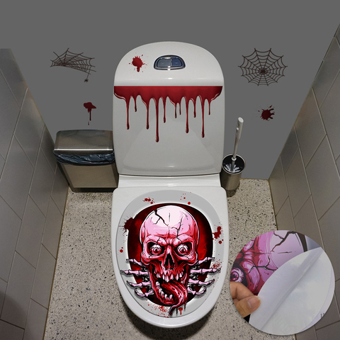 Halloween crâne horreur siège de toilette Grabber autocollant couverture araignée Clown sang Handprint effrayant horreur fête décoration Topper ► Photo 1/6