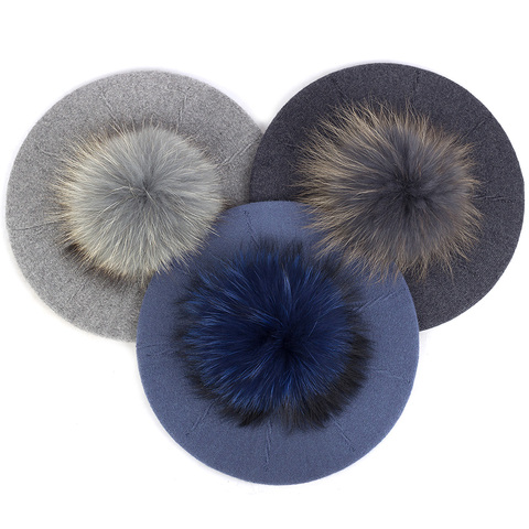 Béret mode élégant doux pour femmes | Béret, chapeau d'hiver chaud, joli chapeau de fête pour dames, casquette avec 15 cm en véritable fourrure, cadeau pour femme ► Photo 1/6