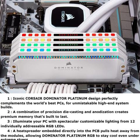 Corsair Dominator Platinum RGB 16 go (2x8) 32 go (4x8 go) DDR4 3000MHz 3200MHz 3600MHz C16 C18 1.35V ordinateur de bureau de mémoire-blanc ► Photo 1/6