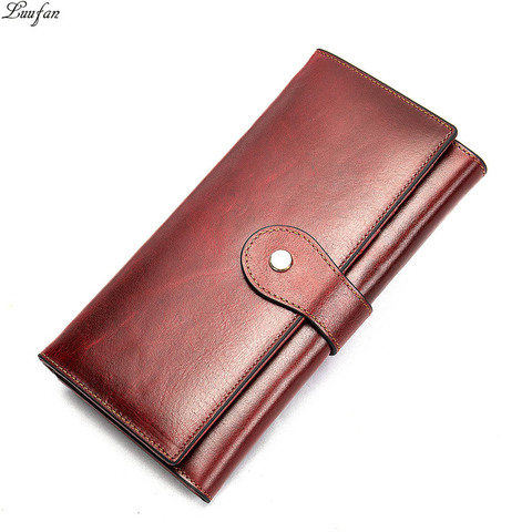 Luufan – portefeuille en cuir véritable pour femmes et hommes, pochette longue Rfid, marque de luxe, sac d'argent, loquet, fermeture éclair magique, porte-monnaie rouge ► Photo 1/6