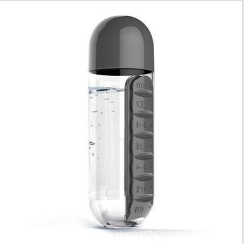 Étui à pilules de sept jours de 600ml, bouteille d'eau de sport en plastique pratique avec boîte à pilules quotidienne organisateur tasse de randonnée ► Photo 1/5
