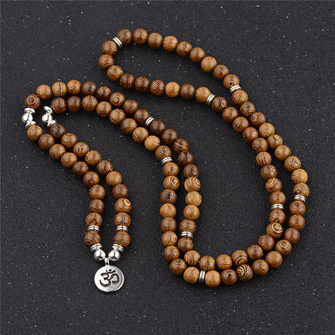 Bracelet en bois de santal naturel unisexe pour femmes et hommes, perles de Yoga, prière bouddhiste en bois de bouddha, Lotus OM, collier, chapelet, 108 ► Photo 1/6