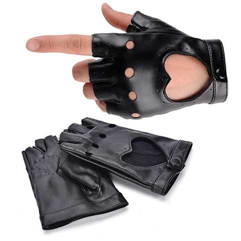 Gants synthétiques courts en cuir | 1 paire, Punk pour femmes, gants demi-doigt sans doigts, mode Lady beaux gants noirs ► Photo 1/6