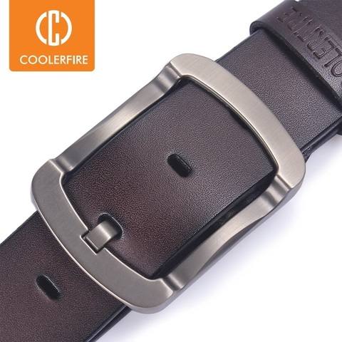 Coolerfire-ceinture en cuir pour hommes, ceinture en cuir de vache véritable, pour jean noir, vintage 2017, à la mode, hz024, décontracté ► Photo 1/6