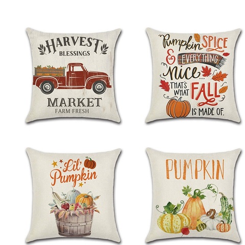 Heureux automne citrouille voiture imprimé oreiller housse de coussin kussenhoes carré jeter taie d'oreiller canapé maison Thanksgiving décor accessoires ► Photo 1/5