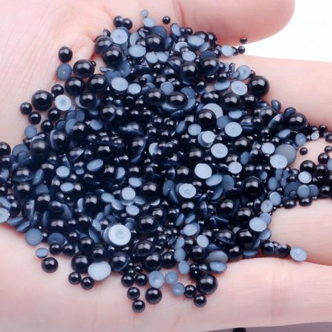 50-1000 pièces 2-12mm tailles mélangées noir couleur résine demi-ronde perle perles Non Hotfix pour ongles Art sac à dos bricolage décoration ► Photo 1/6