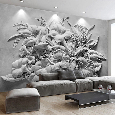 Papier peint Mural 3D motif fleurs sur mesure, tapisserie d'interieur ► Photo 1/6