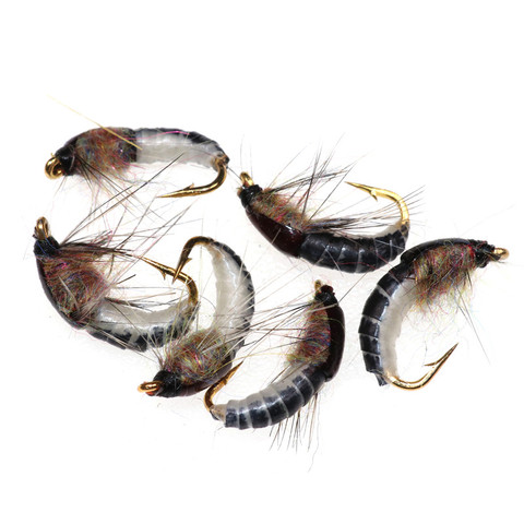 6 pièces leurres de pêche mouche cerf cheveux scarabée truite pêche à la mouche appât à la mouche #12 laineux ver brun Caddis nymphe leurre de pêche ► Photo 1/6