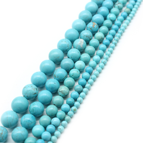 Perles naturelles pour la fabrication de bijoux, pierres Turquoises rondes, Howlite bleu, 15 pouces, brin 4 6 8 10 12 MM, taille au choix ► Photo 1/6