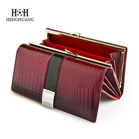 HH luxe en cuir véritable femmes portefeuilles brevet Alligator sac conception féminine embrayage longue multifonctionnelle porte-carte porte-monnaie sacs à main ► Photo 1/6