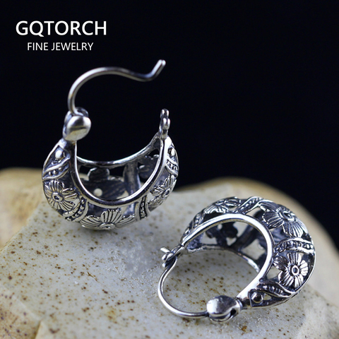 Vintage réel 925 boucles d'oreilles en argent Sterling pour les femmes panier en forme de fleur creuse conception Brincos Fine bijoux ► Photo 1/1