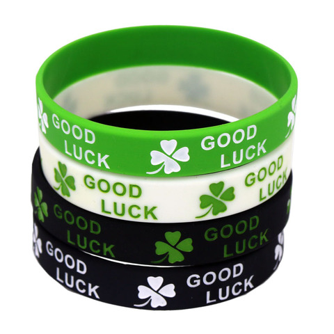 1PC nouveau mode trèfle bonne chance Silicone bracelet noir vert blanc caoutchouc lettres Bracelets & Bracelets femmes hommes adultes SH167 ► Photo 1/6