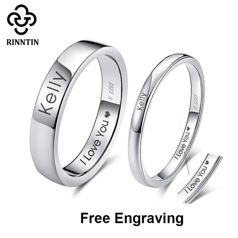 Rinntin 925 argent Sterling bricolage gravé Simple Couple nom anneaux amoureux personnalisé bandes personnalisées anniversaire bijoux cadeaux RSR ► Photo 1/6