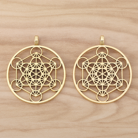 Pendentifs en or Antique, grands Cubes d'archange Metatron, breloques rondes pour collier, fabrication de bijoux, 40x40mm, 10 pièces ► Photo 1/2