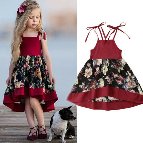 Enfant en bas âge robe d'été bébé filles vêtements fille bretelles rouge imprimé à fleurs princesse robes de fête enfants tenues fille vêtements ► Photo 1/6