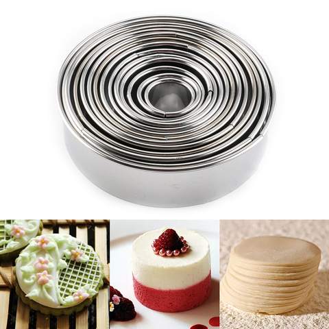 14 pièces/ensemble en acier inoxydable rond biscuits moules pratique Biscuit coupe cercle bricolage Mousse gâteau Dessert pâtisserie décoration outil ► Photo 1/6