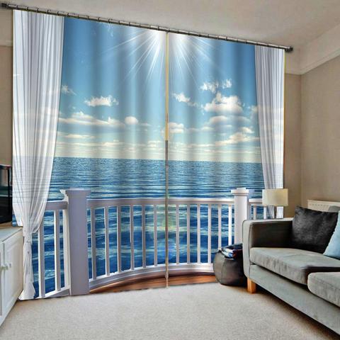 Rideaux occultants personnalisés, 3D, bleu ciel blanc, rideau de fenêtre, soleil, salon, balcon, design de luxe ► Photo 1/4