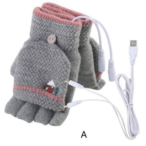 Mitaines chauffantes USB pour hommes et femmes, gants chauds en tricot pour ordinateur portable, plein et demi-doigt, hiver, 2022 ► Photo 1/6