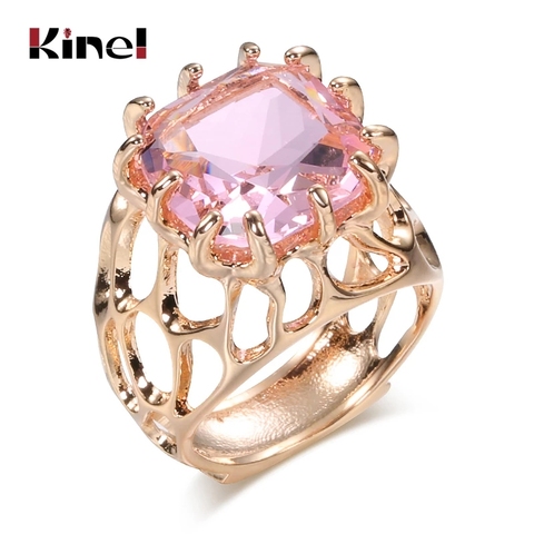 Kinel – bague en pierre de Zircon pour femmes, anneau de mariage, carré, rose, doré, Vintage, 585 ► Photo 1/6