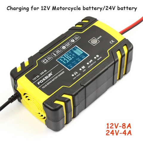 Saut démarreur fil voiture chargeur de batterie Recharge automatique pour 12/24V voiture batterie LCD affichage court démarrage fonction 12V 8A 24V 4A ► Photo 1/6