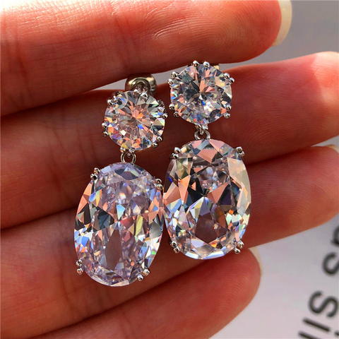 Huitan Simple élégant grand ovale CZ femmes boucles d'oreilles accessoires féminins élégants brillant cubique zircone boucle d'oreille bijoux à la mode ► Photo 1/6