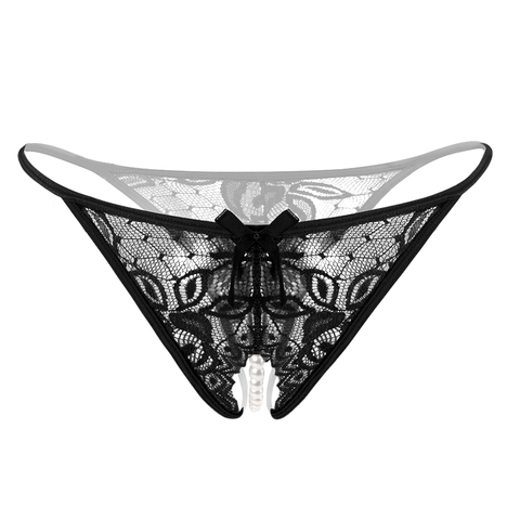 Grande taille culotte en dentelle pour le sexe ouvert entrejambe slips avec perles femmes tongs et G cordes Sexy Transparent Lingerie sous-vêtements ► Photo 1/6