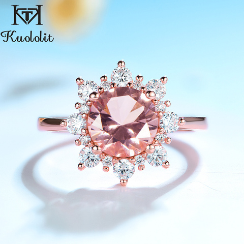 Kuololit – bague en pierre précieuse Morganite pour femmes, en argent Sterling 925, ronde, en or Rose, bijou fin de fiançailles et de mariage ► Photo 1/6