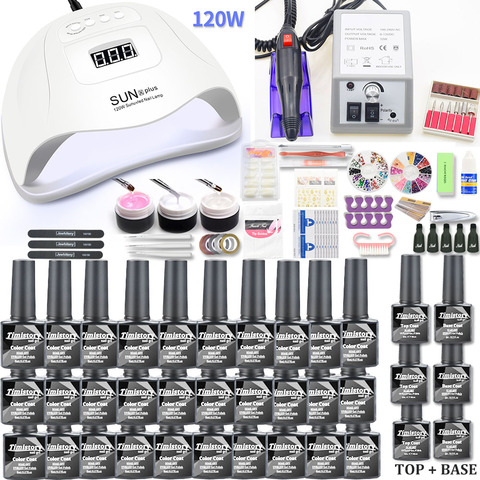 Manucure ensemble d'ongles 30 pièces gel ensemble de vernis à ongles Kit 120W UV lampe ensemble électrique perceuse à ongles Art manucure ensembles Kit d'extension des ongles ► Photo 1/6