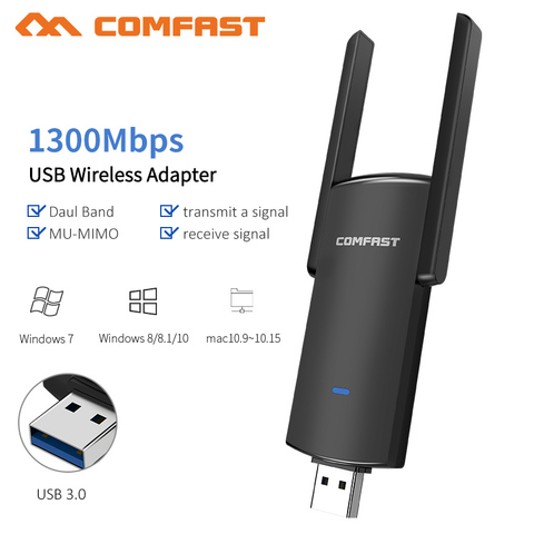 Adaptateur Wi-fi double bande USB sans fil, 1300 mb/s 5GHZ 2.4Ghz, RTL8812BU, récepteur carte réseau LAN, 2x2dbi, antenne Wi-fi ► Photo 1/6