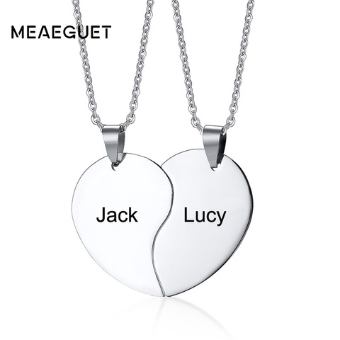 Meaeguet Livraison Gravure Classique Solide Coeur Collier Pour Hommes Femmes Couple En Acier Inoxydable Personnalisé Amour Pendentif Collier Ensemble ► Photo 1/6