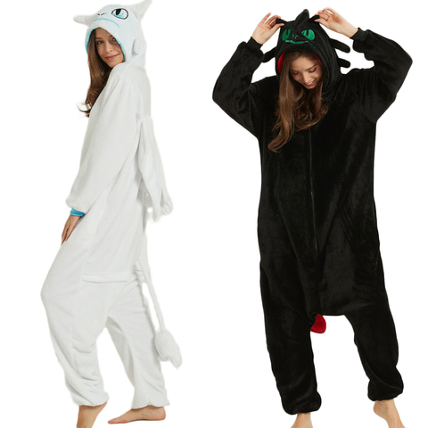 Dragon sans dents blanc noir Onesie adulte unisexe flanelle pyjama Anime Cosplay Costume former votre nuit fureur vêtements de nuit E46762AC ► Photo 1/6