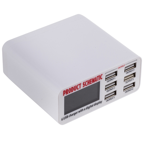 Chargeur USB 6A (norme ue américaine) avec affichage numérique LCD chargeur USB 6 ports charge intelligente rapide ► Photo 1/6