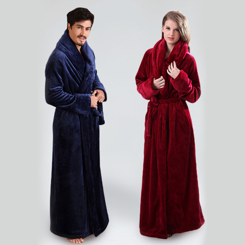 Peignoir Ultra Long pour hommes et femmes, en peluche, longueur au sol, grande taille, vêtements de nuit, pour la maison ► Photo 1/6