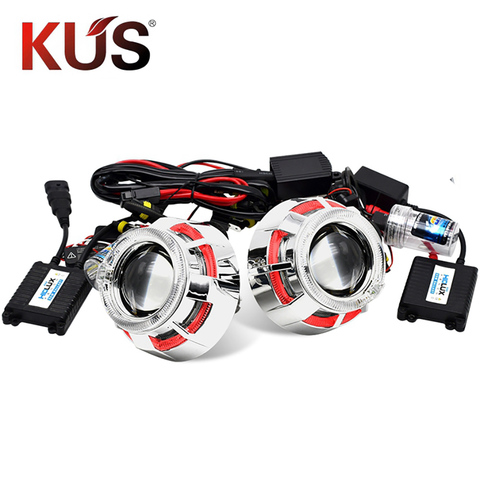 2.5 pouces bixenon Projecteur Lentille Lumière Double Ange Yeux DRL xenon hid kit ampoule xénon ballast fit H1 H4 H7 phare de voiture Modifier ► Photo 1/6