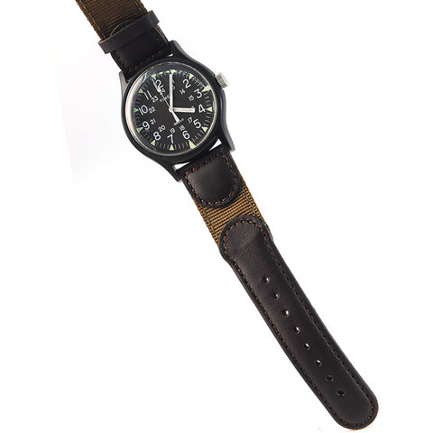 Bracelet de montre en cuir et Nylon véritable, 20mm, bracelet de montre adapté à l'armée suisse TIMEX MK1 ► Photo 1/6